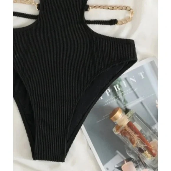 Ribbed Cut out Tie Back Monokini One Piece Swimsuit - Picture 7 of 13